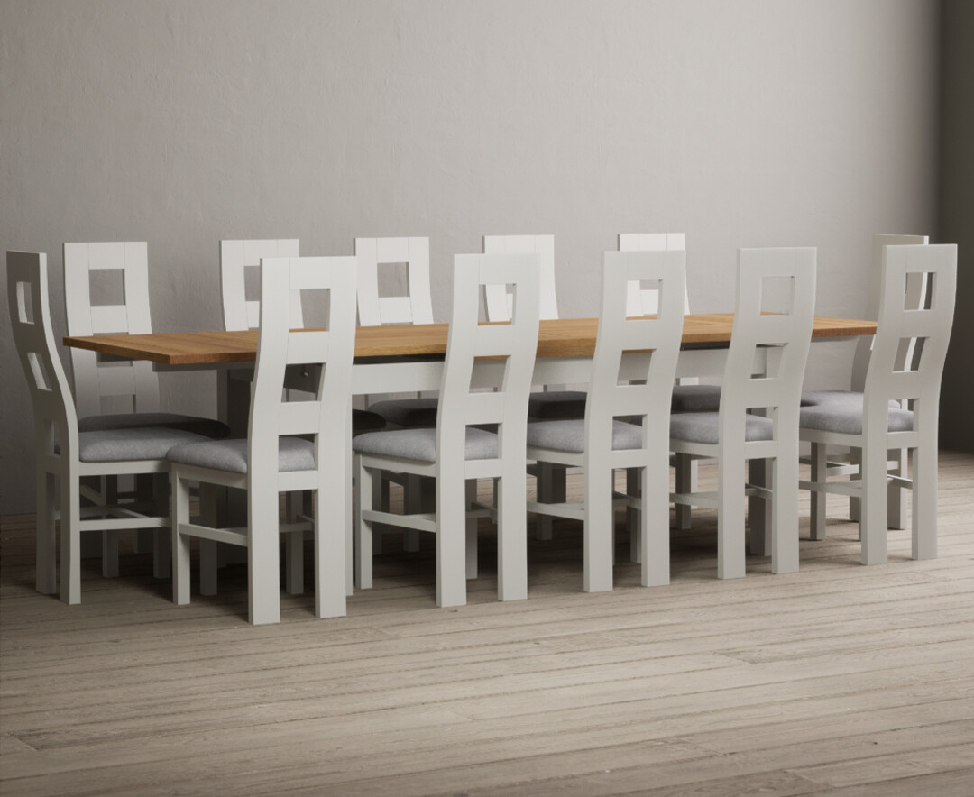 Photo 3 of Extending buxton 180cm oak and signal white dining table with 6 linen flow back chairs