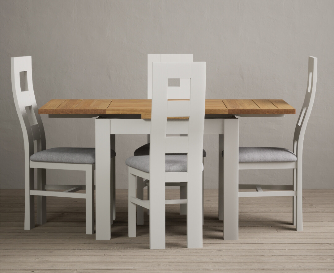 Photo 1 of Extending buxton 90cm oak and signal white dining table with 4 oak flow back chairs