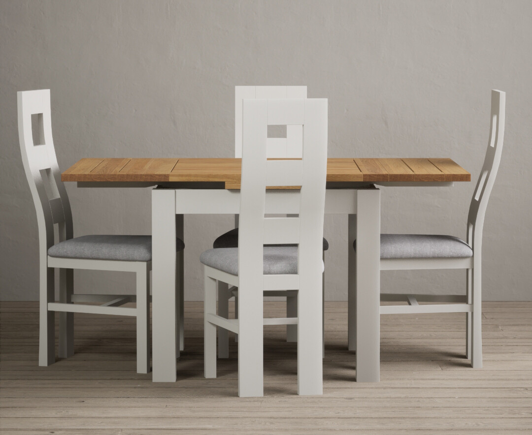 Product photograph of Extending Buxton 90cm Oak And Signal White Painted Dining Table With 4 Charcoal Grey Painted Chairs from Oak Furniture Superstore