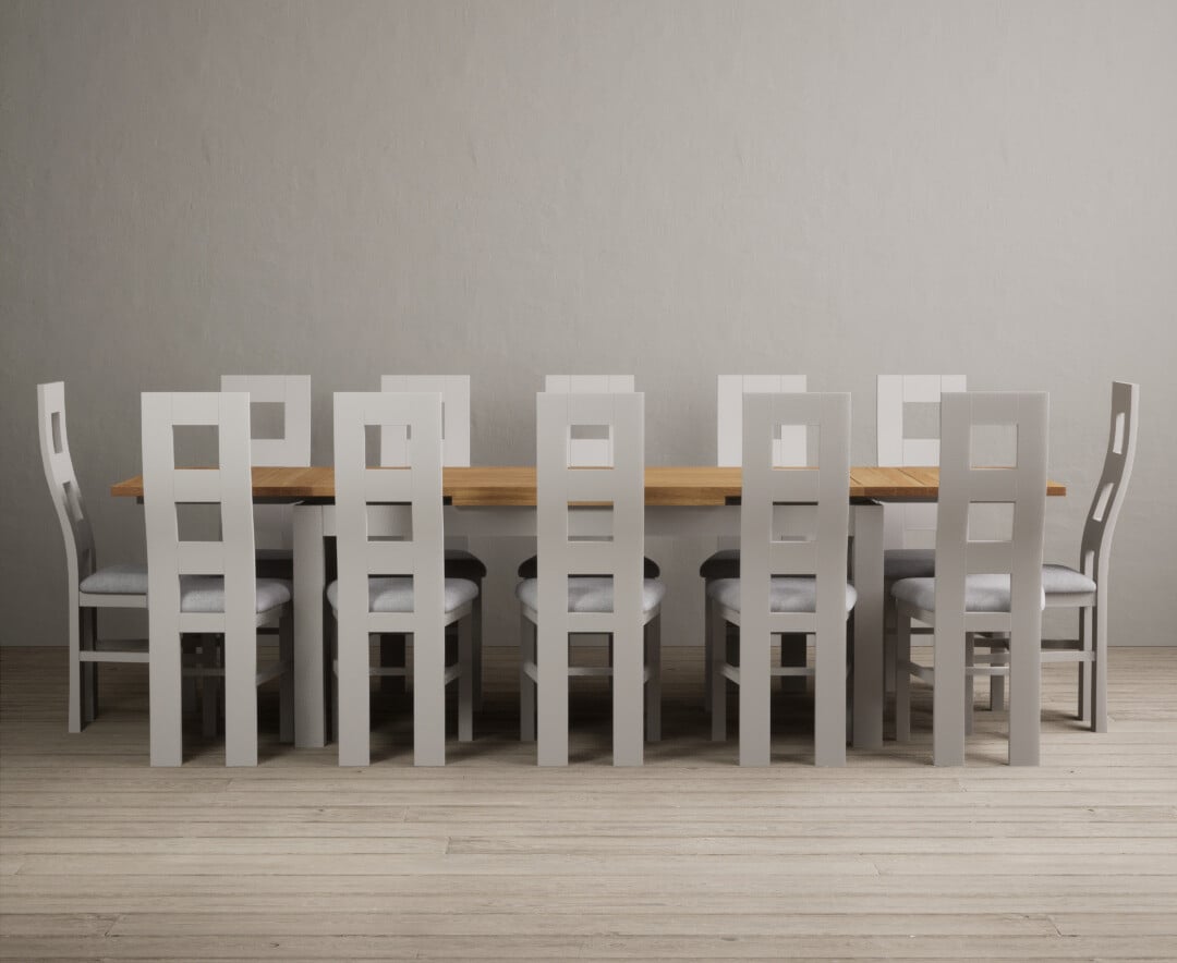 Extending Buxton 180cm Oak And Soft White Painted Dining Table With 10 Oak Painted Chairs