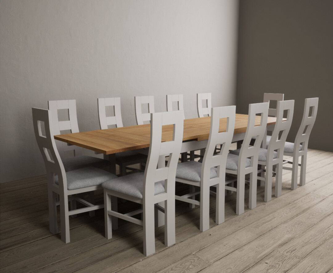 Photo 3 of Extending buxton 180cm oak and soft white painted dining table with 12 oak painted chairs