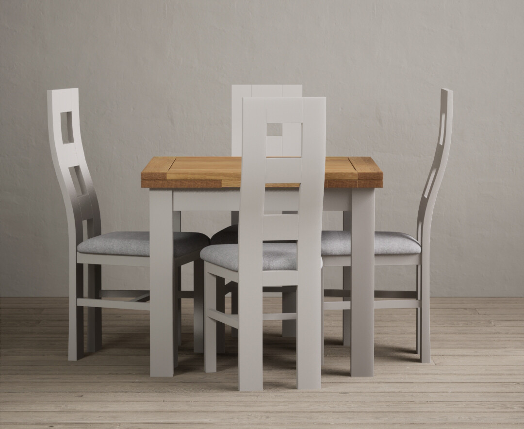Photo 2 of Hampshire 90cm oak and soft white extending dining table with light grey 4 flow back chairs