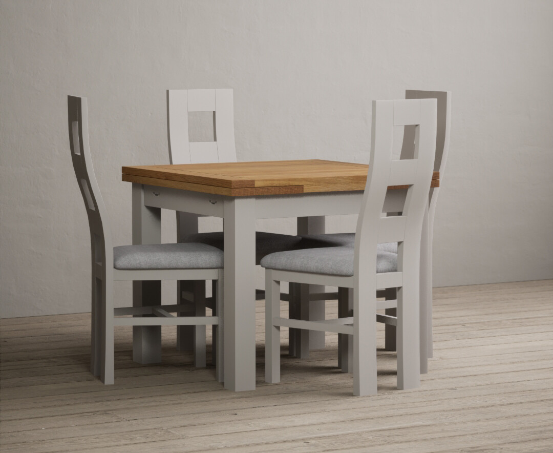 Product photograph of Hampshire 90cm Oak And Soft White Extending Dining Table With 4 Linen Flow Back Chairs from Oak Furniture Superstore