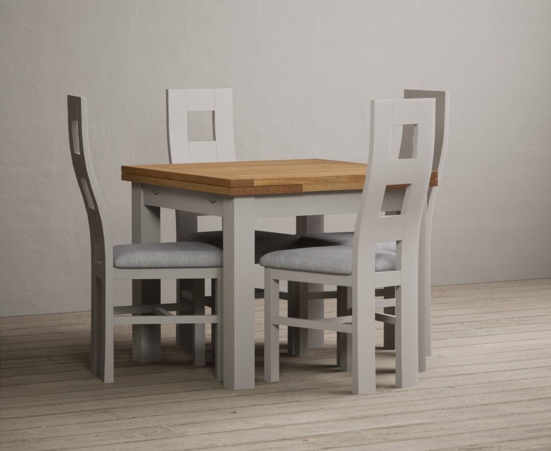 Hampshire 90cm Oak And Soft White Extending Dining Table With 4 Brown Flow Back Chairs
