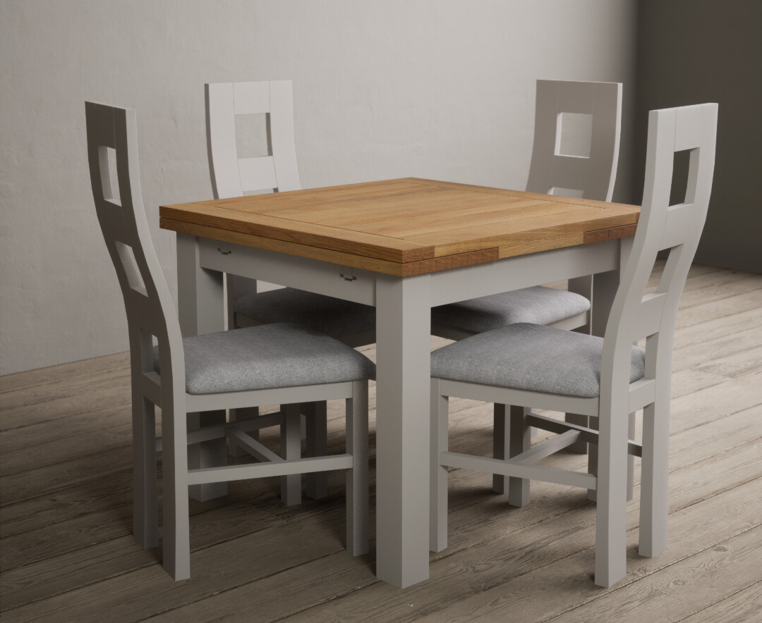 Photo 1 of Hampshire 90cm oak and soft white extending dining table with 4 charcoal grey flow back chairs