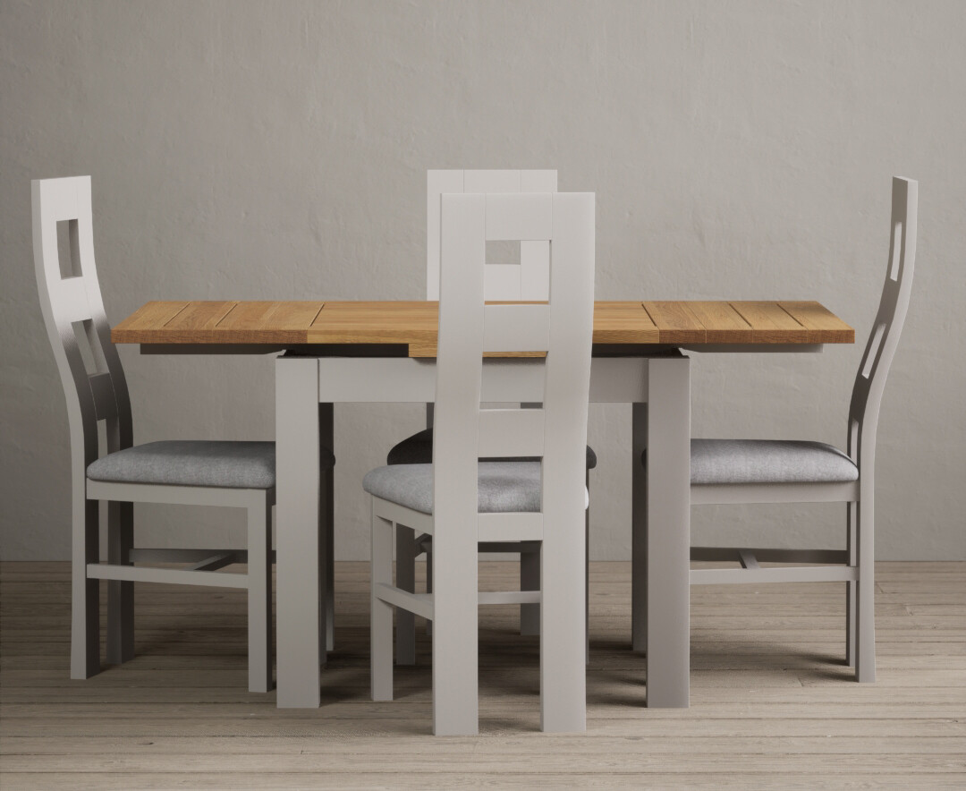 Photo 3 of Hampshire 90cm oak and soft white extending dining table with 6 blue flow back chairs
