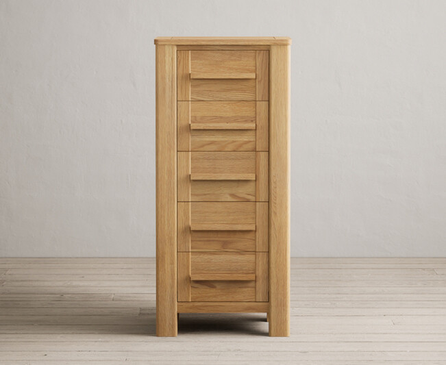 Product photograph of Eclipse Solid Oak 5 Drawer Tallboy from Oak Furniture Superstore