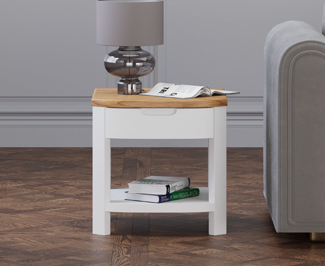 Bradwell Oak And Signal White Painted 1 Drawer Lamp Table