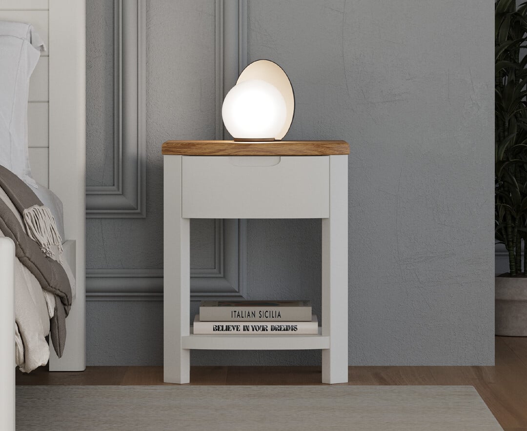 Bradwell Oak And Signal White Painted 1 Drawer Bedside Chest
