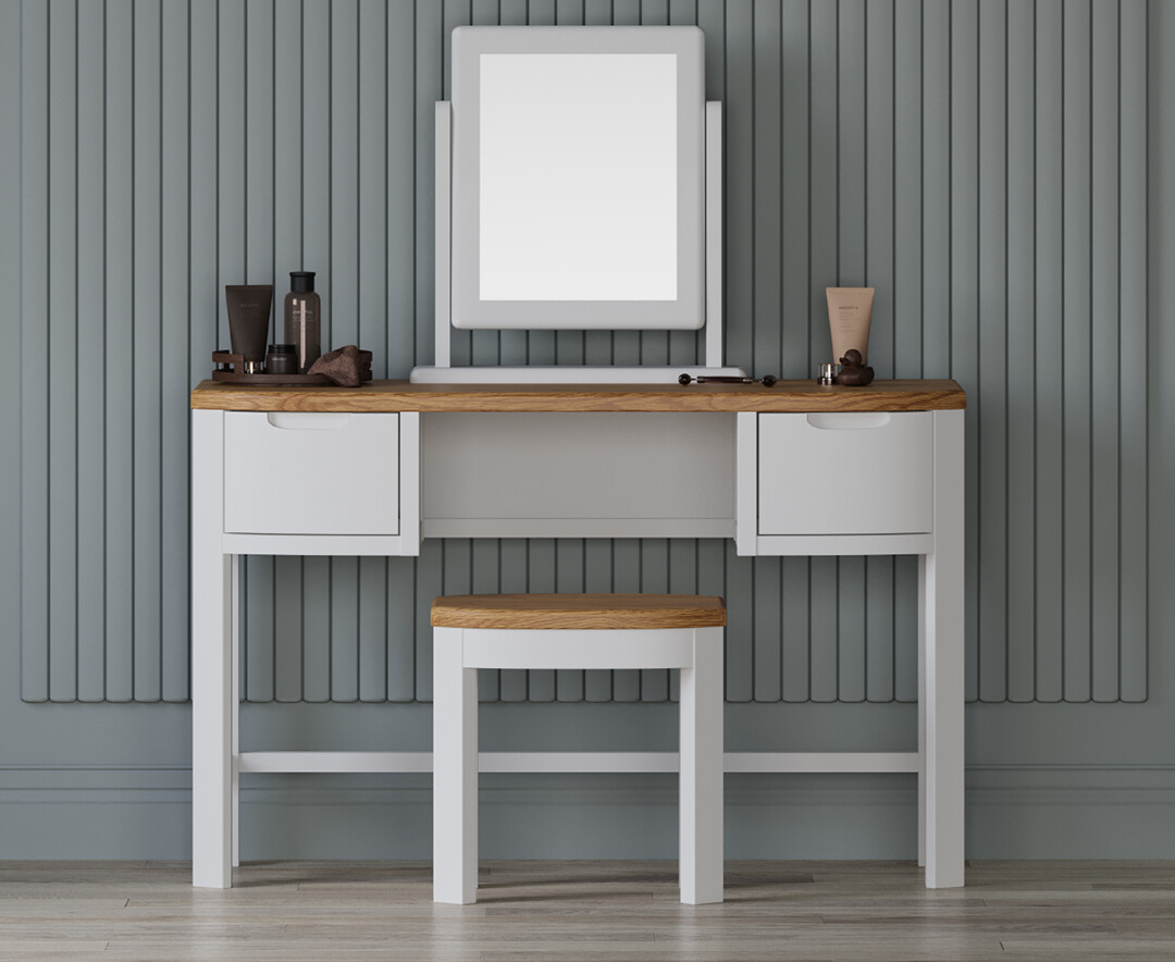 Product photograph of Bradwell Oak And Signal White Painted Dressing Table Set from Oak Furniture Superstore
