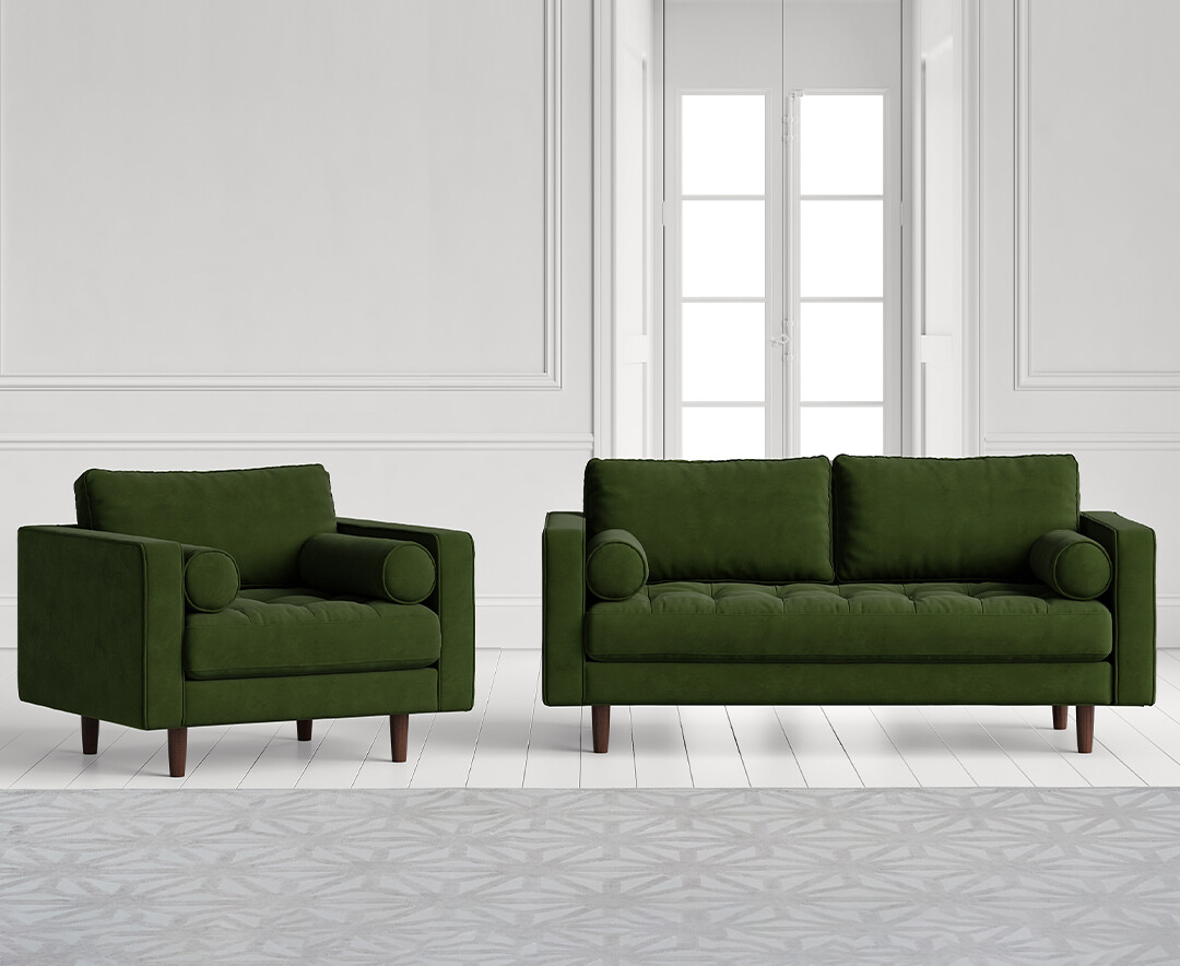 Product photograph of Elliott Green Velvet Three Seater Sofa from Oak Furniture Superstore.