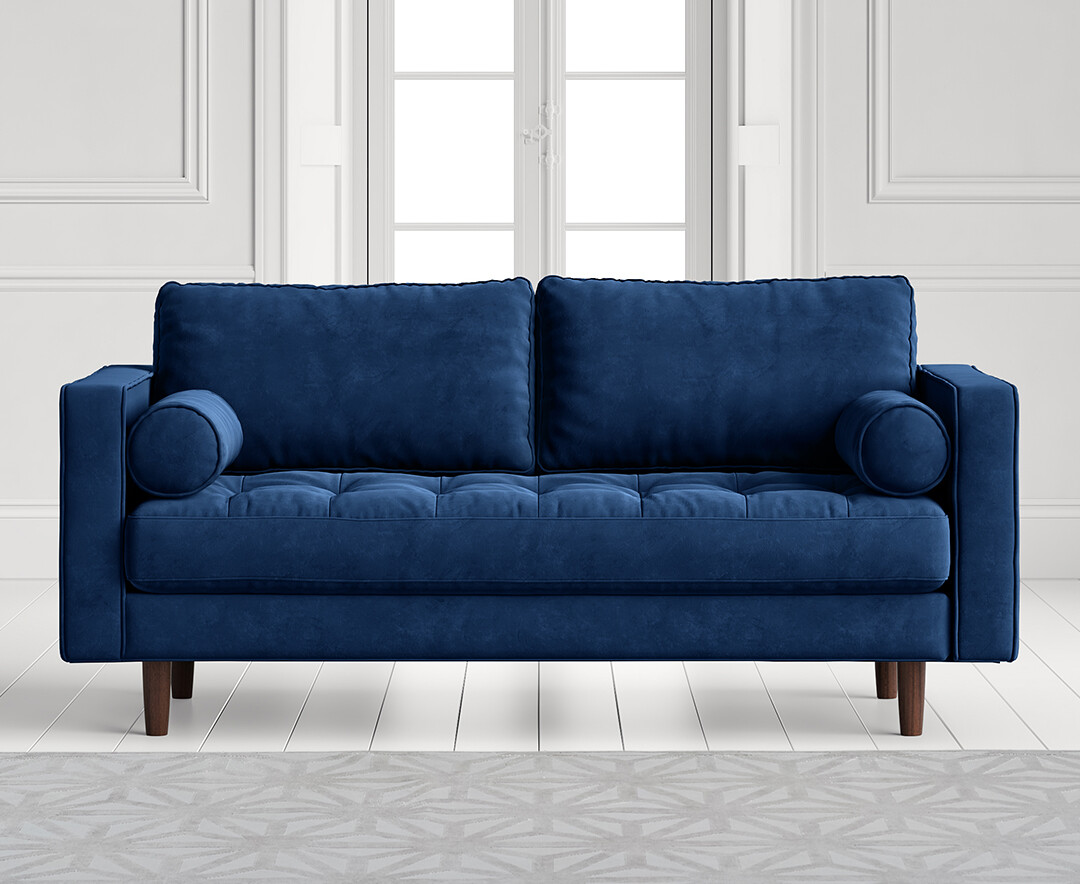 Product photograph of Elliott Blue Velvet Two Seater Sofa from Oak Furniture Superstore