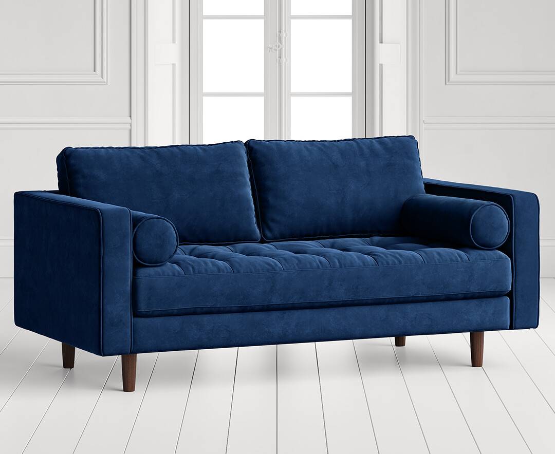 Product photograph of Elliott Blue Velvet Two Seater Sofa from Oak Furniture Superstore.