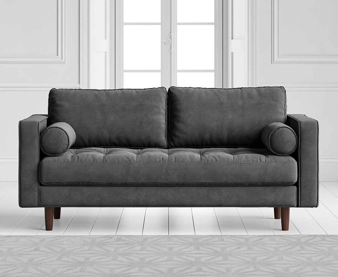 Product photograph of Elliott Cement Grey Velvet Two Seater Sofa from Oak Furniture Superstore