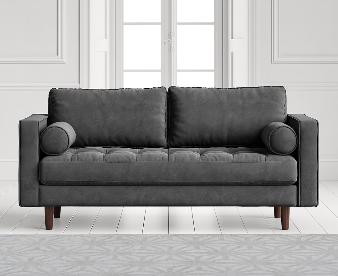 Elliott Cement Grey Velvet Two Seater Sofa