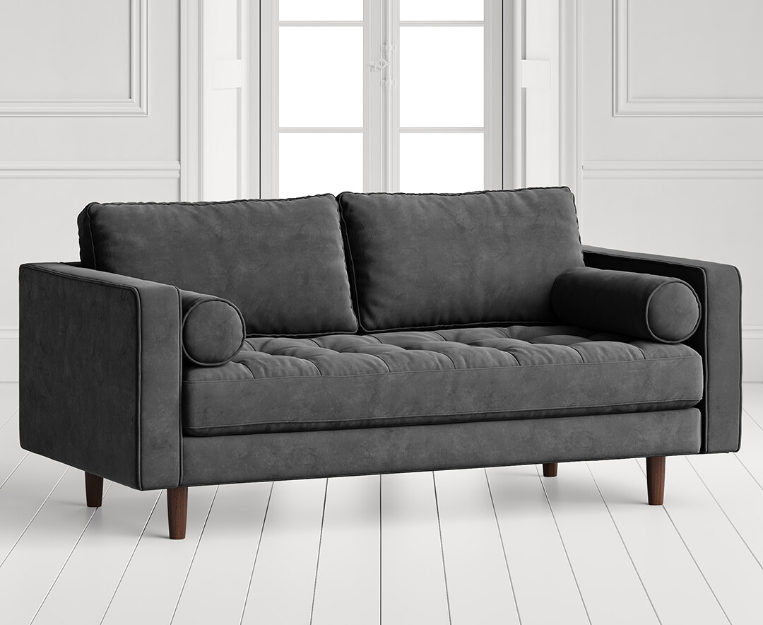 Product photograph of Elliott Cement Grey Velvet Two Seater Sofa from Oak Furniture Superstore.