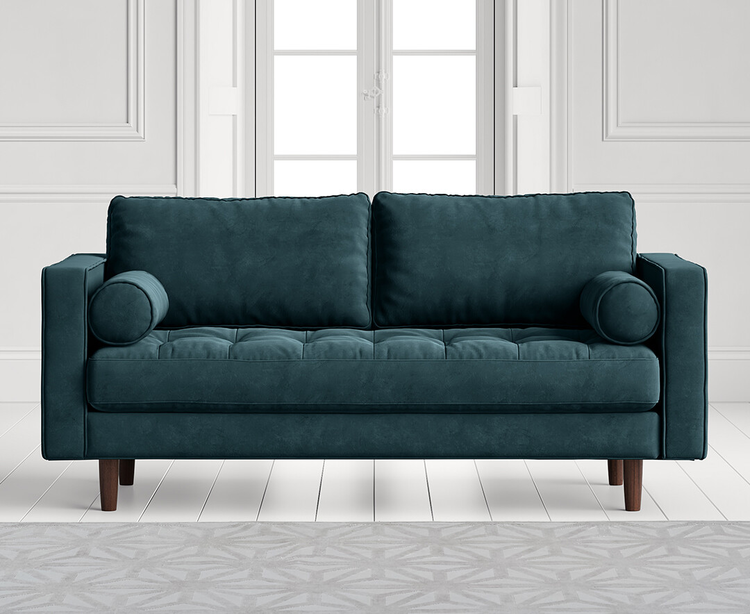 Product photograph of Elliott Petrol Velvet Two Seater Sofa from Oak Furniture Superstore