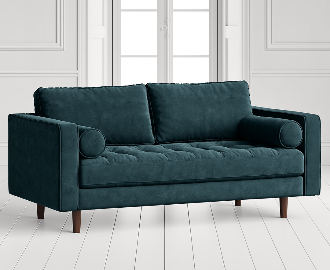 Product photograph of Elliott Petrol Velvet Two Seater Sofa from Oak Furniture Superstore.