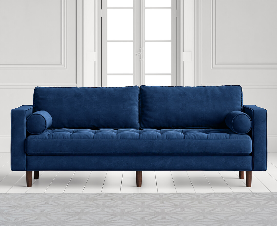 Elliott Blue Velvet Three Seater Sofa