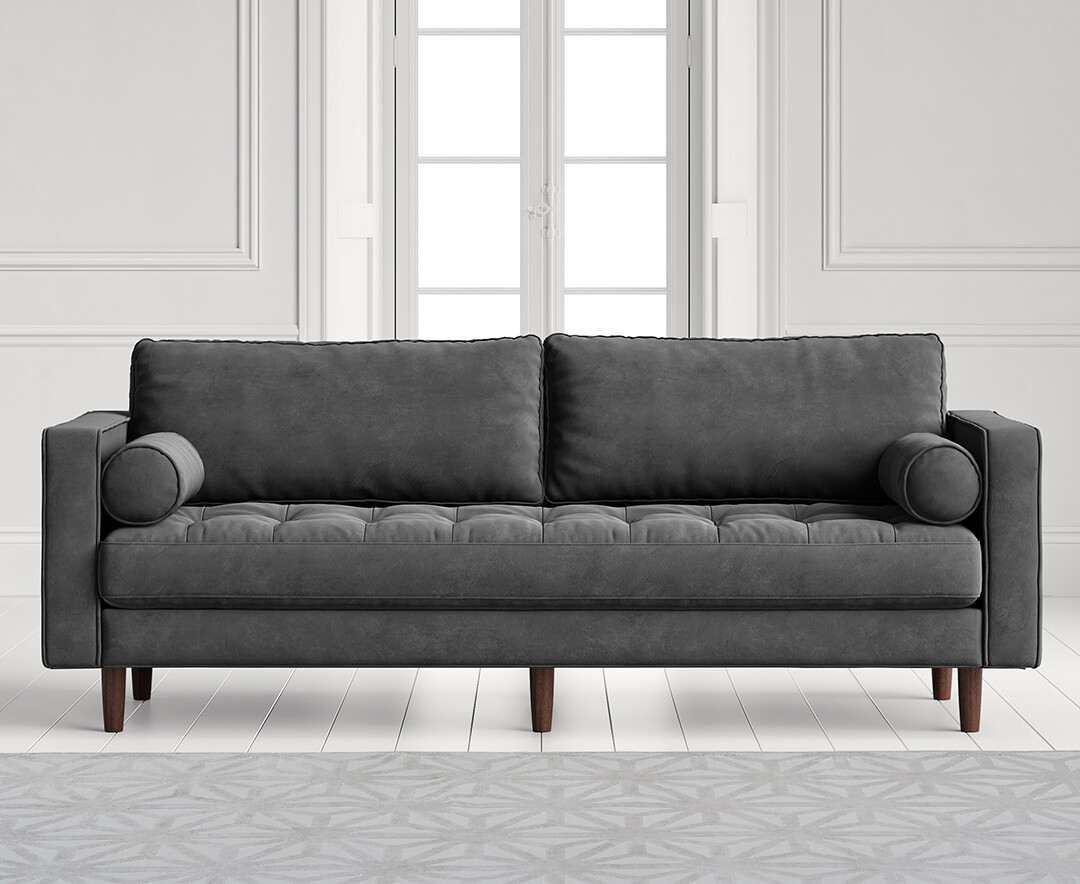 Product photograph of Elliott Cement Grey Velvet Three Seater Sofa from Oak Furniture Superstore