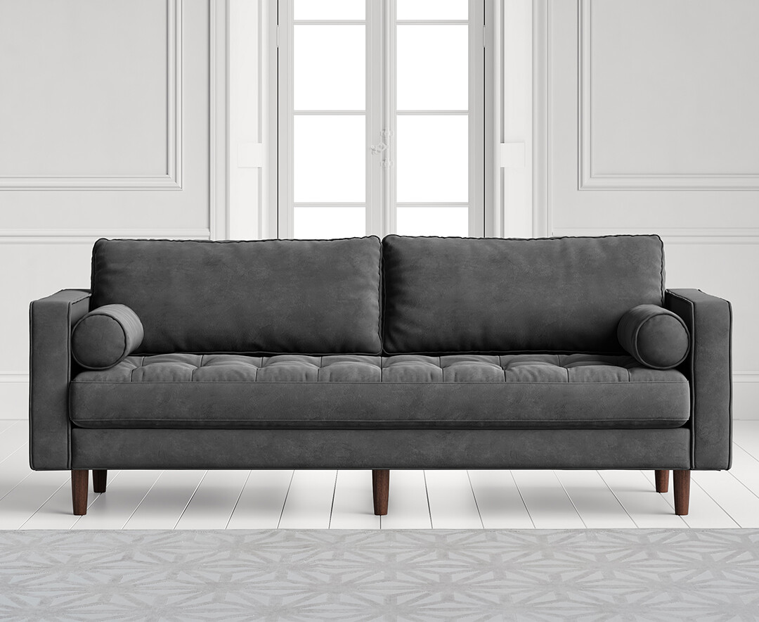 Elliott Cement Grey Velvet Three Seater Sofa