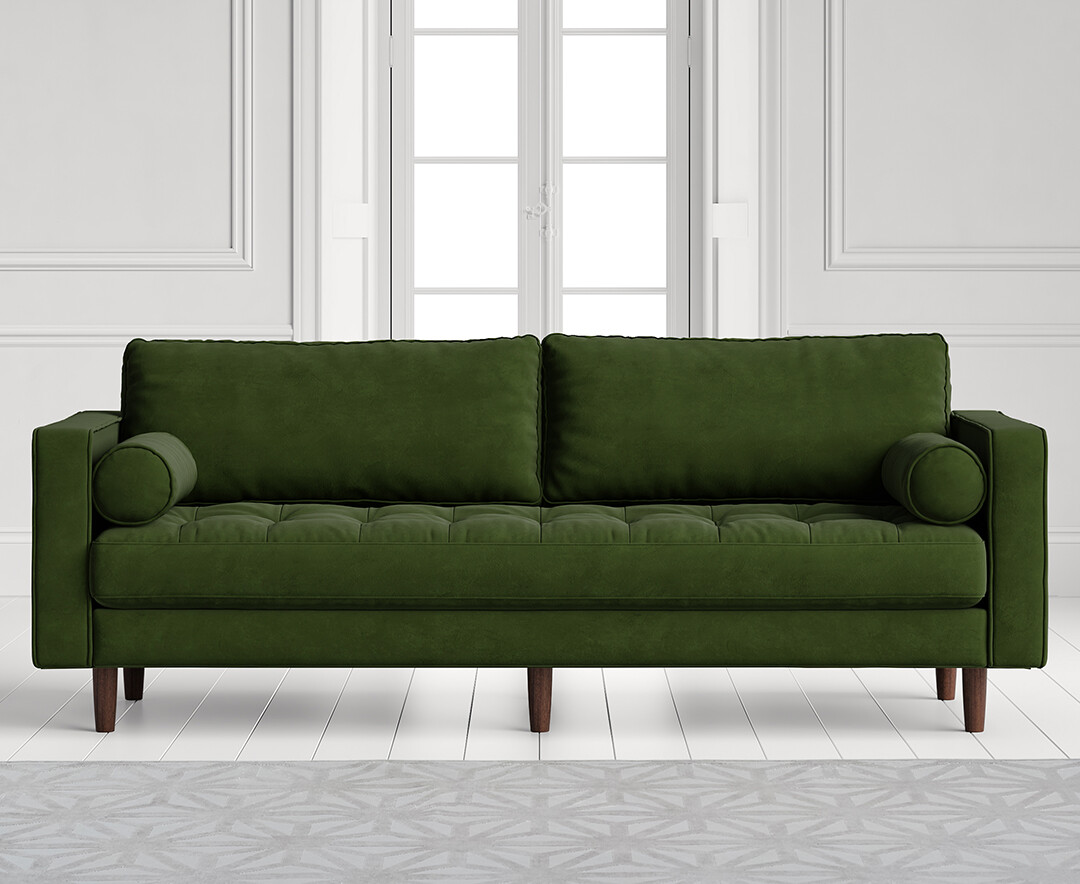 Product photograph of Elliott Green Velvet Three Seater Sofa from Oak Furniture Superstore