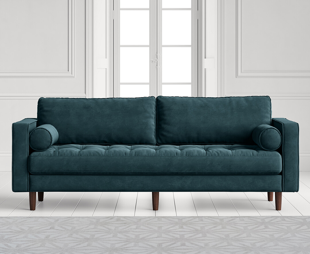 Product photograph of Elliott Petrol Velvet Three Seater Sofa from Oak Furniture Superstore