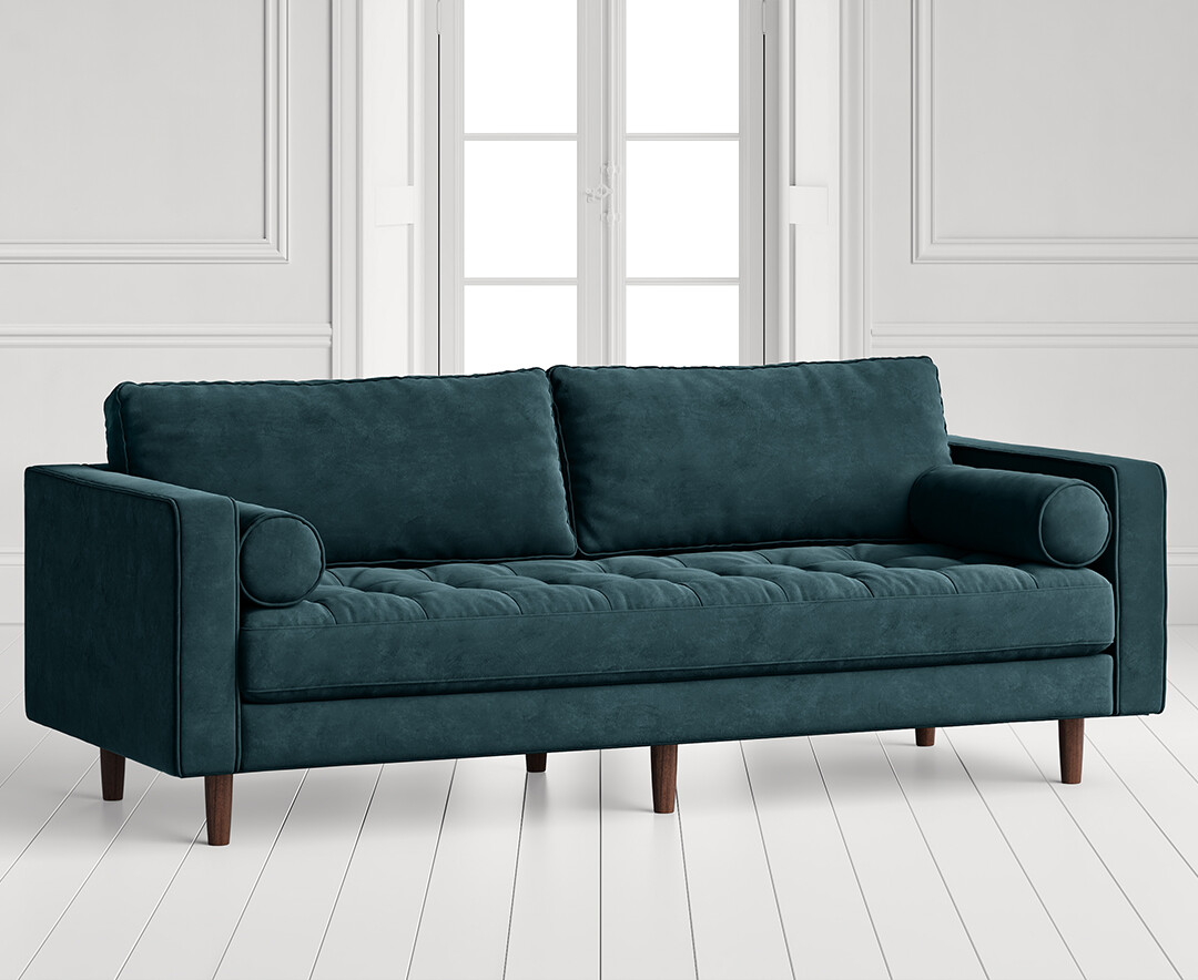Product photograph of Elliott Petrol Velvet Three Seater Sofa from Oak Furniture Superstore.
