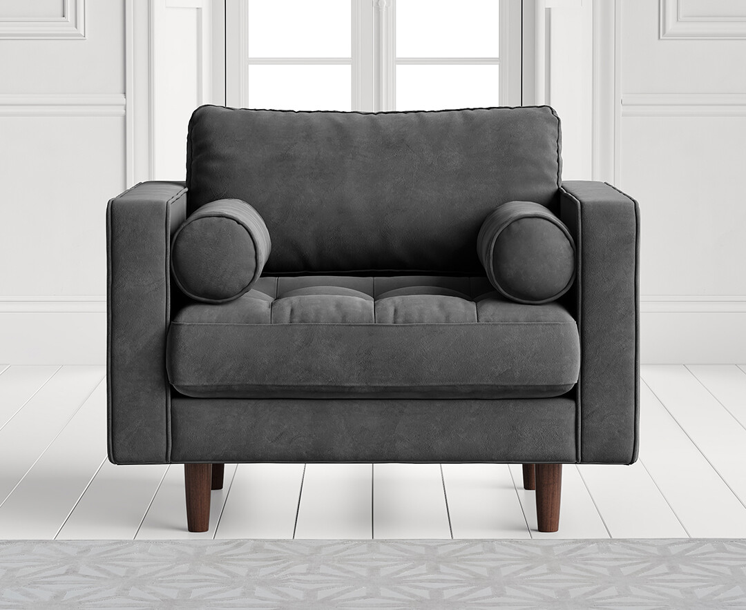 Product photograph of Elliott Cement Grey Velvet Armchair from Oak Furniture Superstore