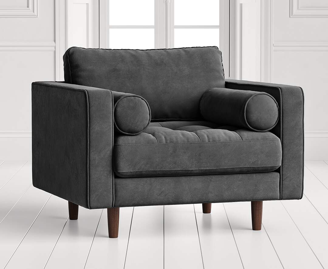 Product photograph of Elliott Cement Grey Velvet Armchair from Oak Furniture Superstore.