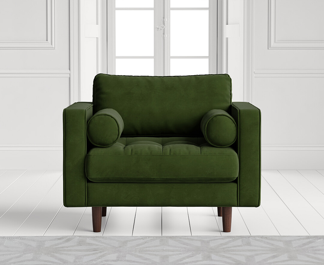 Product photograph of Elliott Green Velvet Armchair from Oak Furniture Superstore