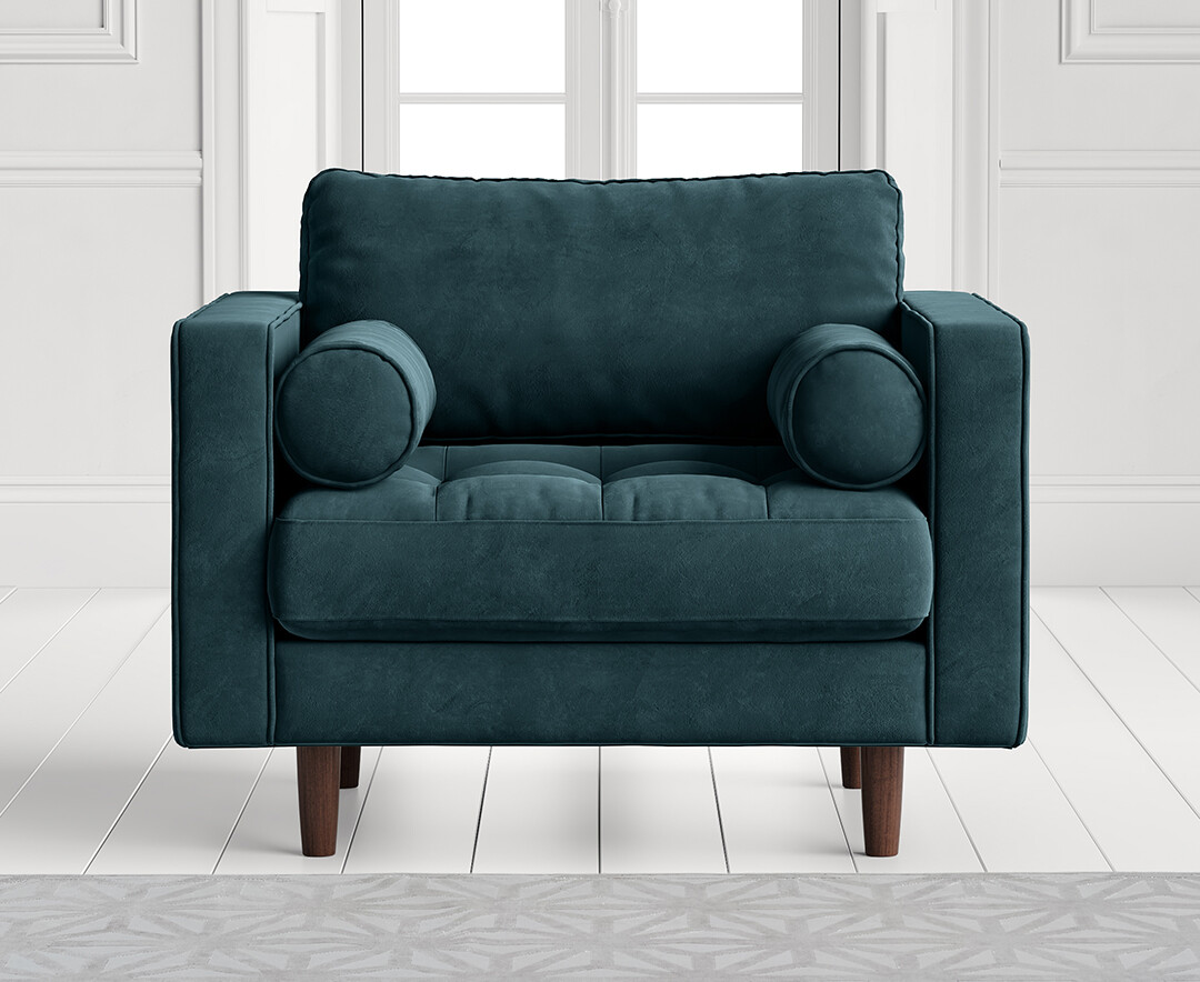 Product photograph of Elliott Petrol Velvet Armchair from Oak Furniture Superstore