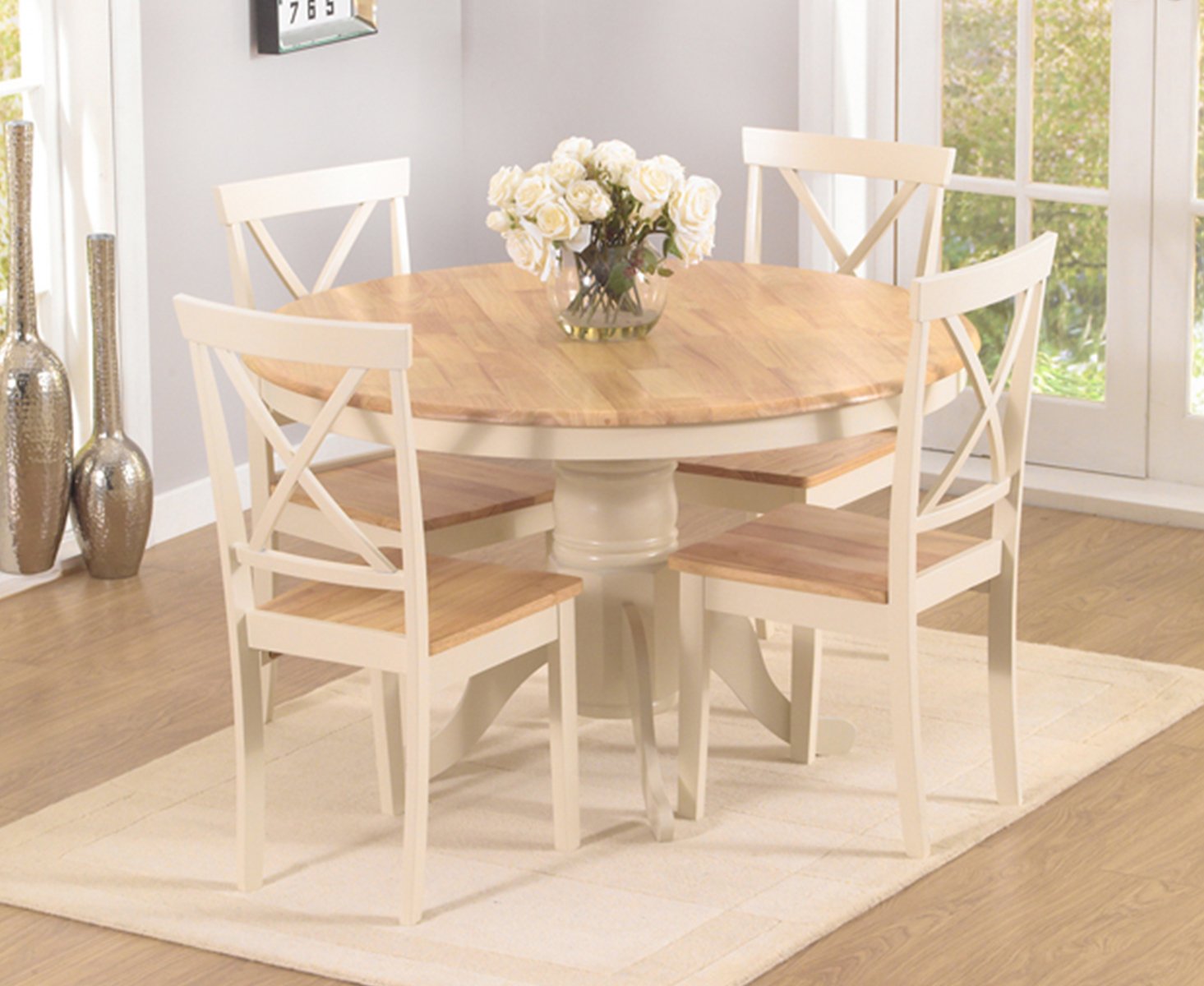 Epsom Cream 120cm Round Pedestal Dining Table Set With Chairs