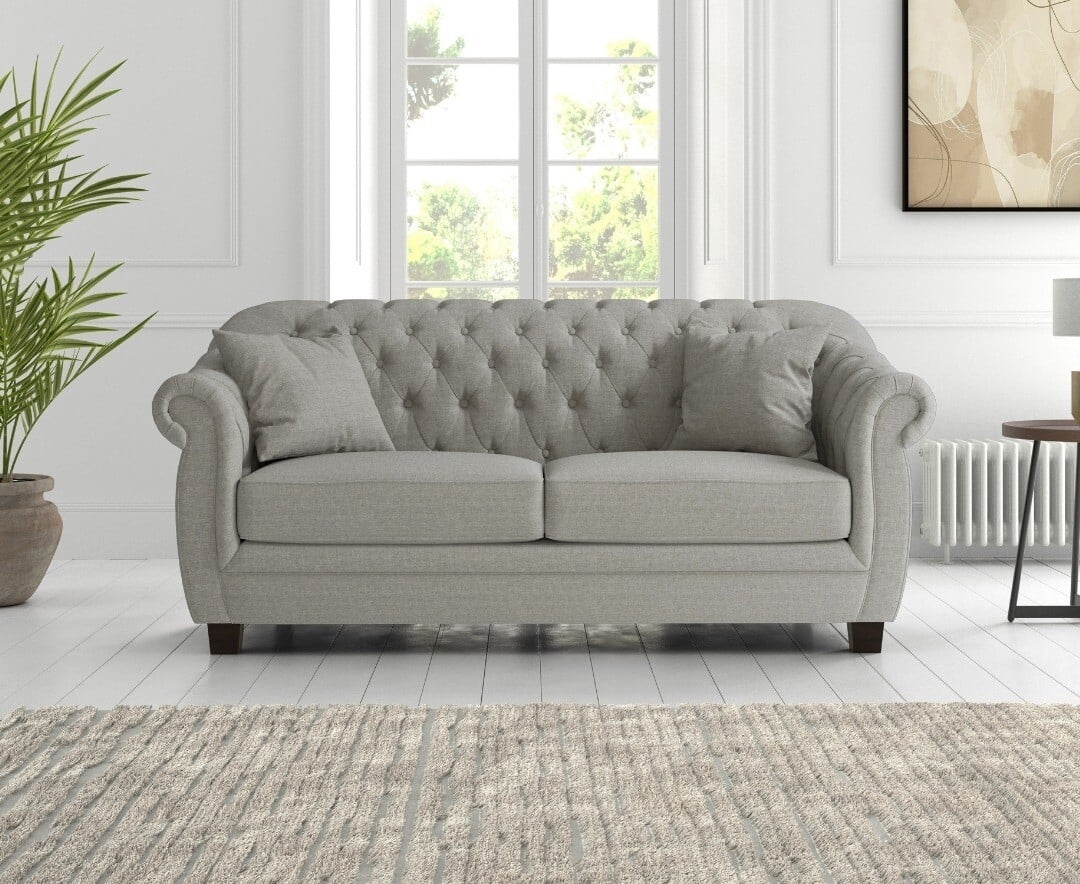 Product photograph of Eva Chesterfield Grey Linen Fabric 2 Seater Sofa from Oak Furniture Superstore