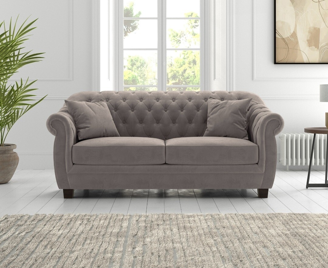 Product photograph of Eva Chesterfield Light Grey Velvet 2 Seater Sofa from Oak Furniture Superstore