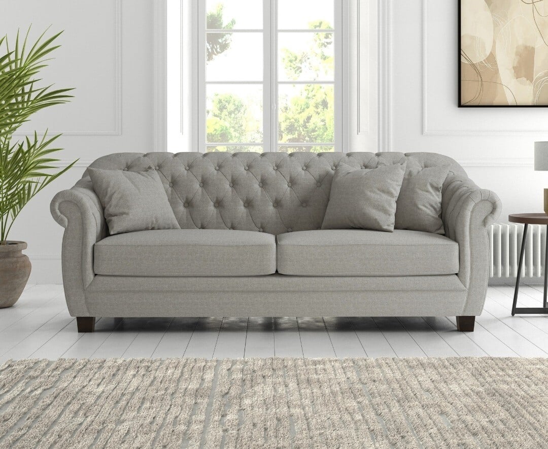Product photograph of Eva Chesterfield Grey Linen Fabric 3 Seater Sofa from Oak Furniture Superstore