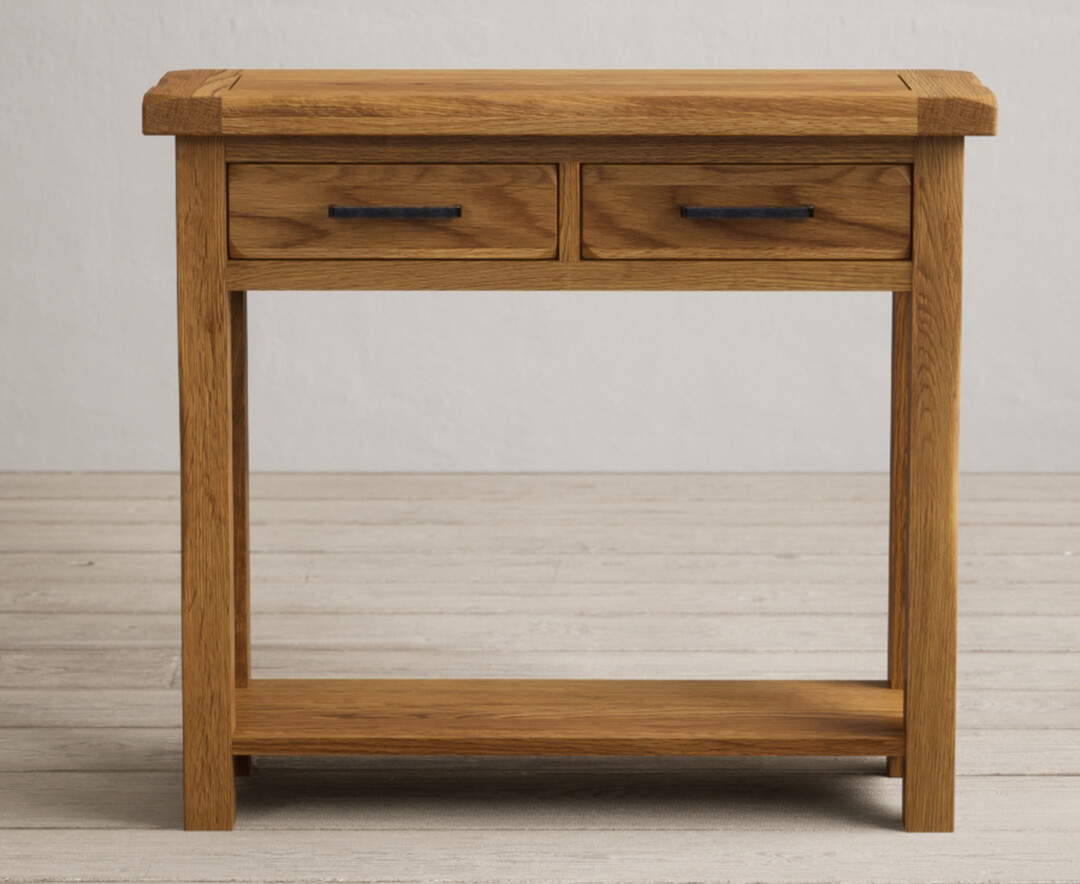 Product photograph of Country Rustic Solid Oak 2 Drawer Console Table from Oak Furniture Superstore