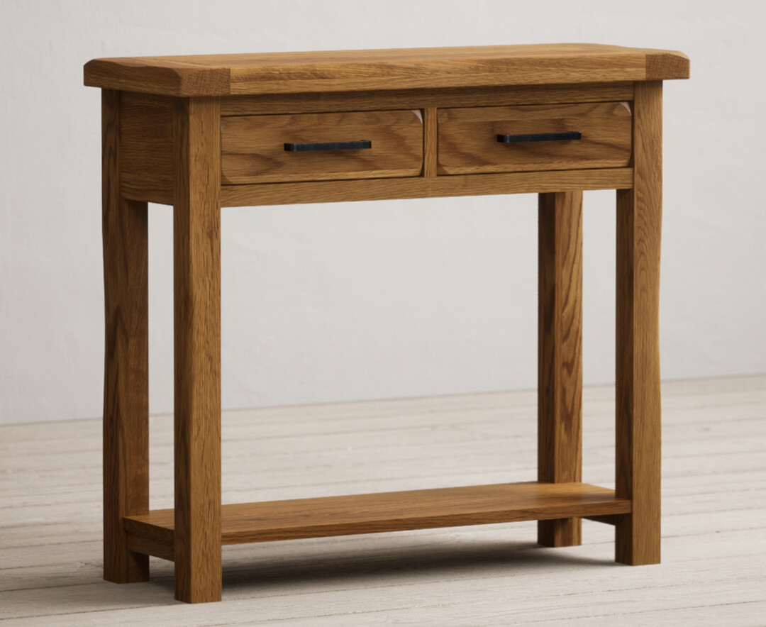 Product photograph of Country Rustic Solid Oak 2 Drawer Console Table from Oak Furniture Superstore.