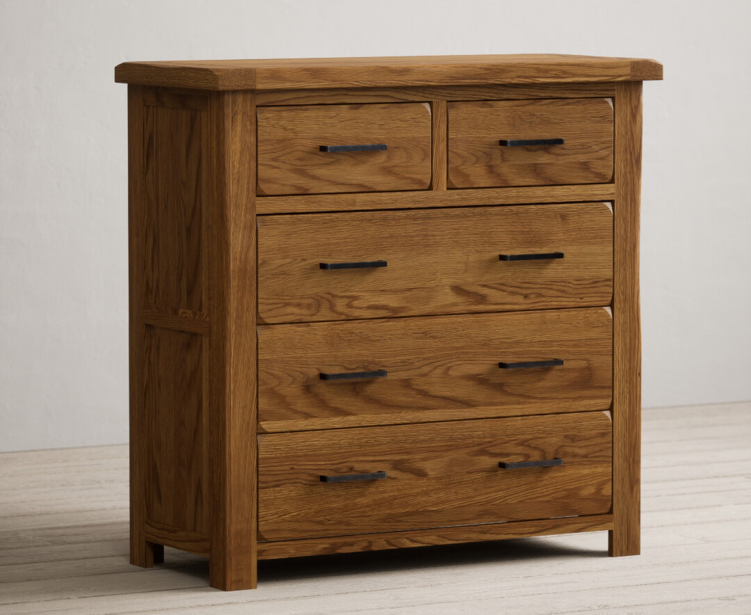 Product photograph of Country Rustic Solid Oak 2 Over 3 Chest Of Drawers from Oak Furniture Superstore.