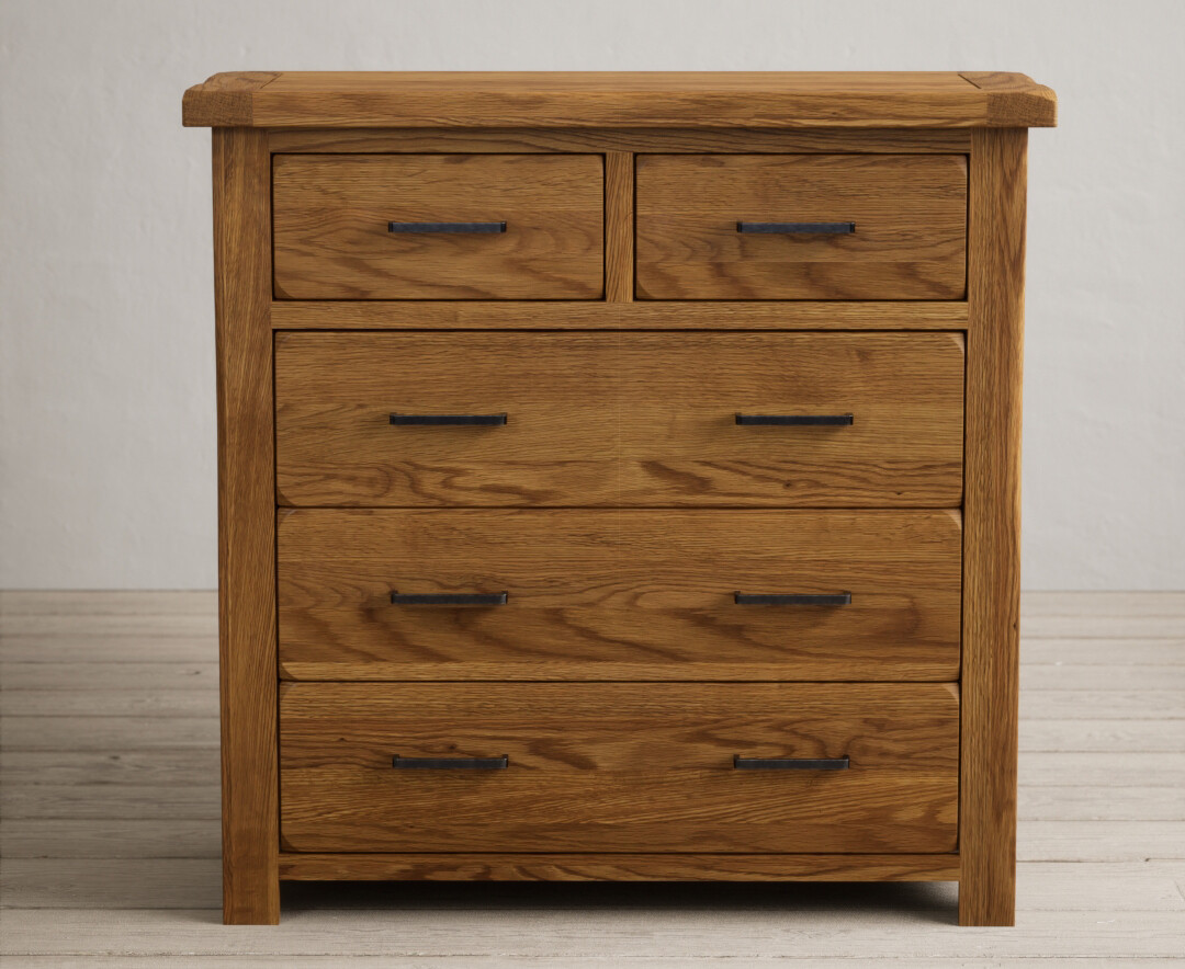 Country Rustic Solid Oak 2 Over 3 Chest Of Drawers