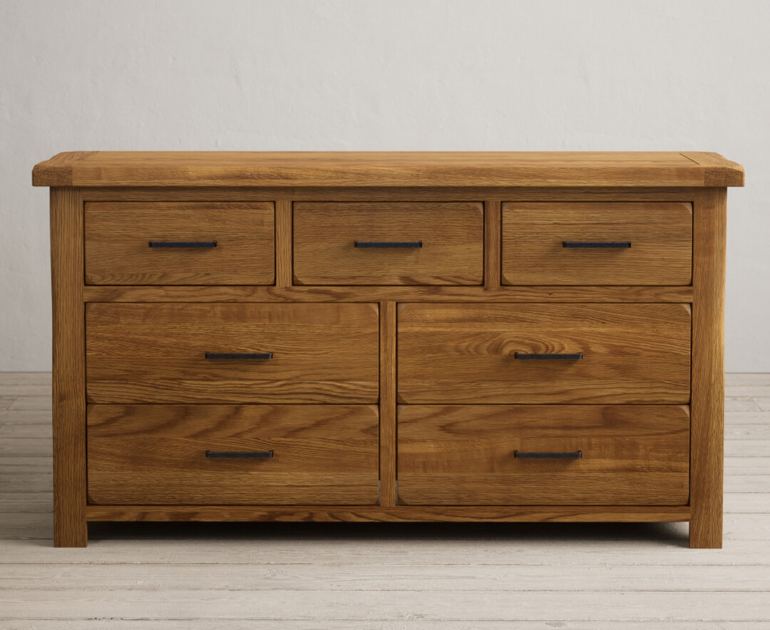 Country Rustic Solid Oak Wide Chest Of Drawers