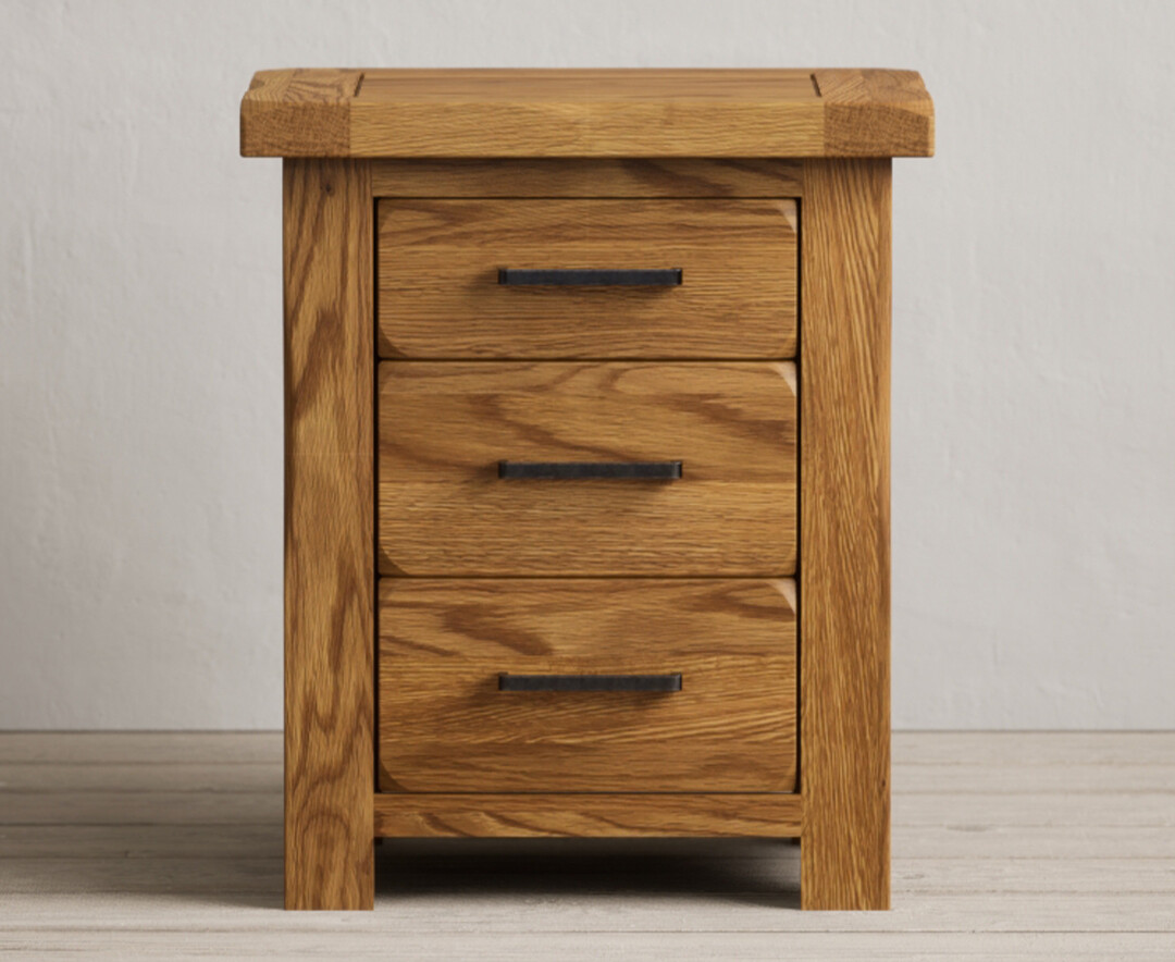 Country Rustic Solid Oak 3 Drawer Bedside Table