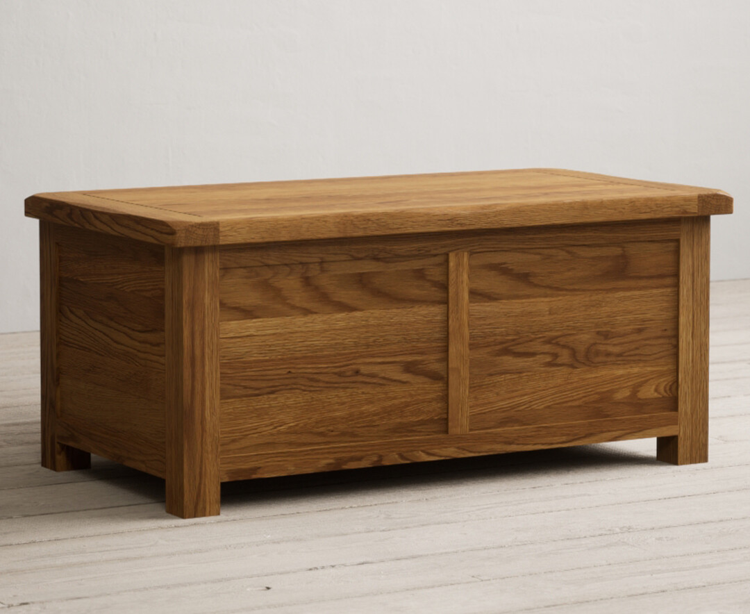 Product photograph of Country Rustic Solid Oak Blanket Box from Oak Furniture Superstore.