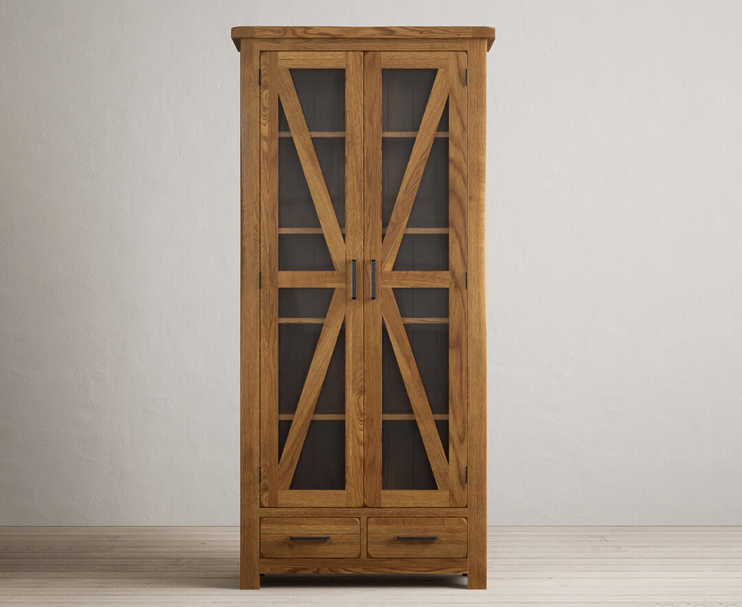 Product photograph of Country Rustic Solid Oak Glazed Display Cabinet from Oak Furniture Superstore
