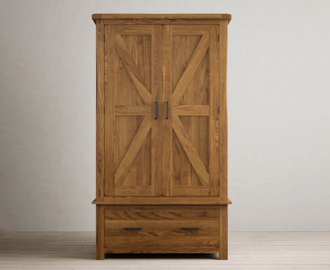 Country Rustic Solid Oak Double Wardrobe