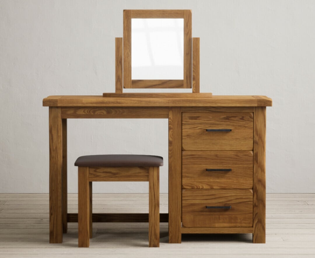Harrogate Rustic Solid Oak 3 Drawer Dressing Table Set
