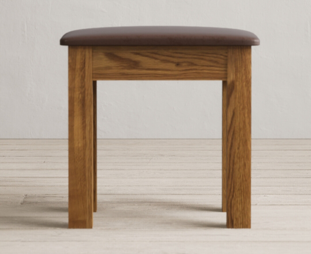 Product photograph of Country Rustic Solid Oak And Leather Dressing Table Stool from Oak Furniture Superstore