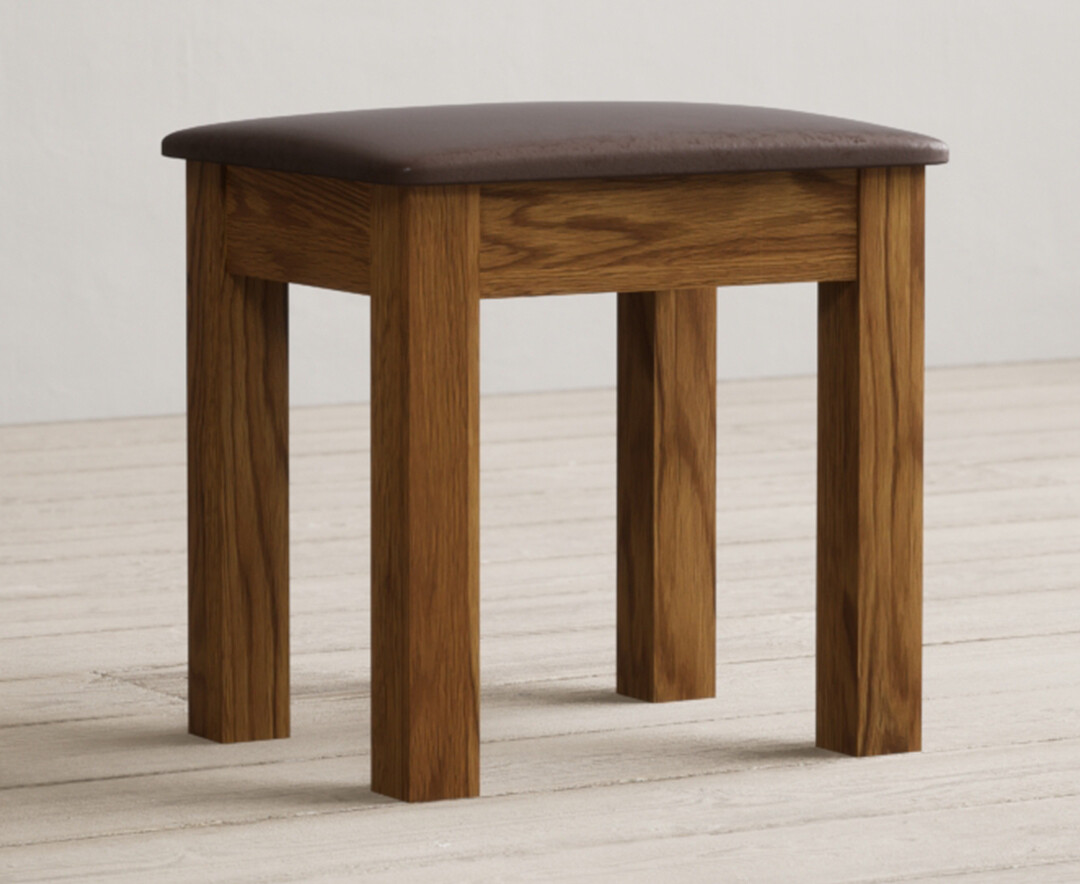 Product photograph of Country Rustic Solid Oak And Leather Dressing Table Stool from Oak Furniture Superstore.