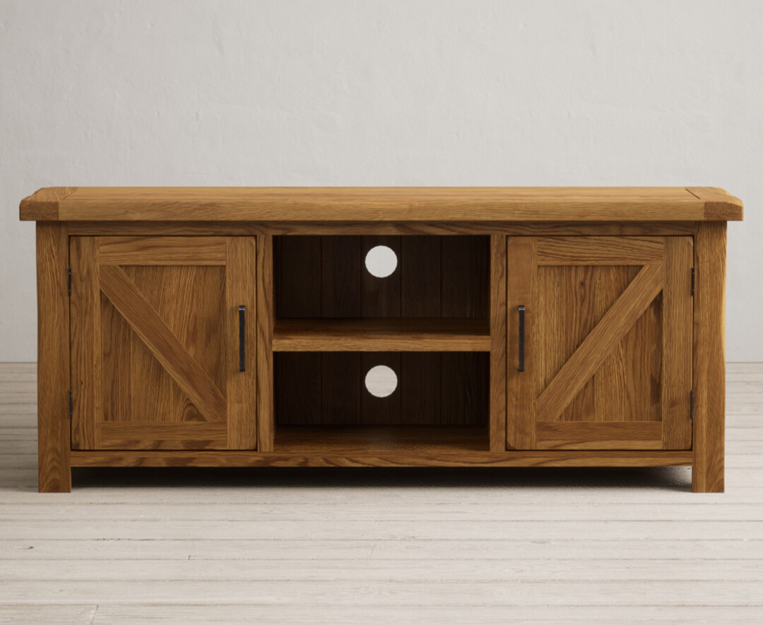 Country Rustic Solid Oak Widescreen Tv Cabinet