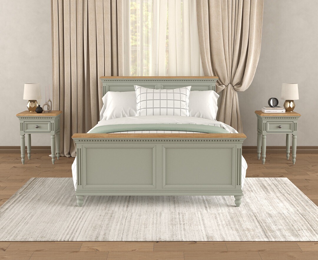 Francis Oak and Soft Green Painted Double Bed